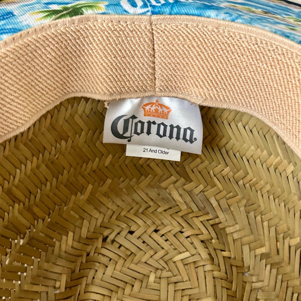 Corona Straw Hat Lifeguard Hat Blue Trim Island Design Chin Strap Corona Patch - Picture 5 of 7